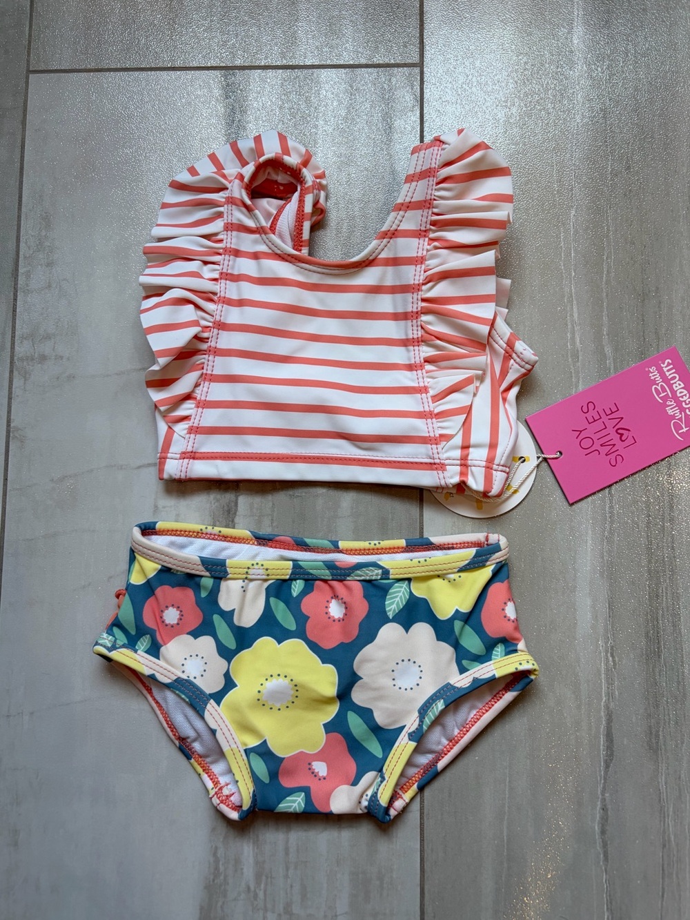 NWT RuffleButts Flowering Around Floral Ruffle 2-Piece Tankini Swimsuit Girls 3M